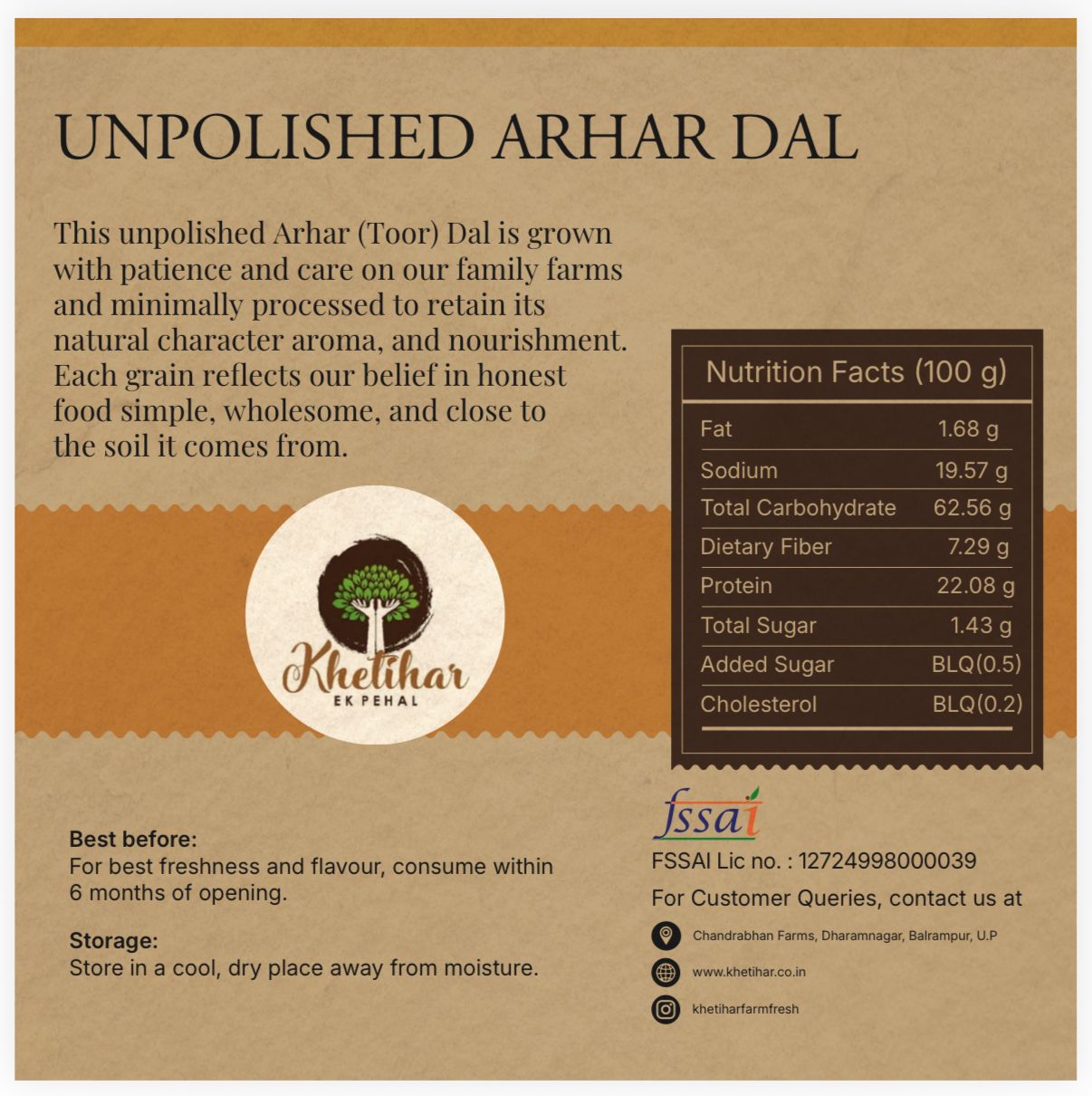Unpolished Toor/Arhar Dal (750g)
